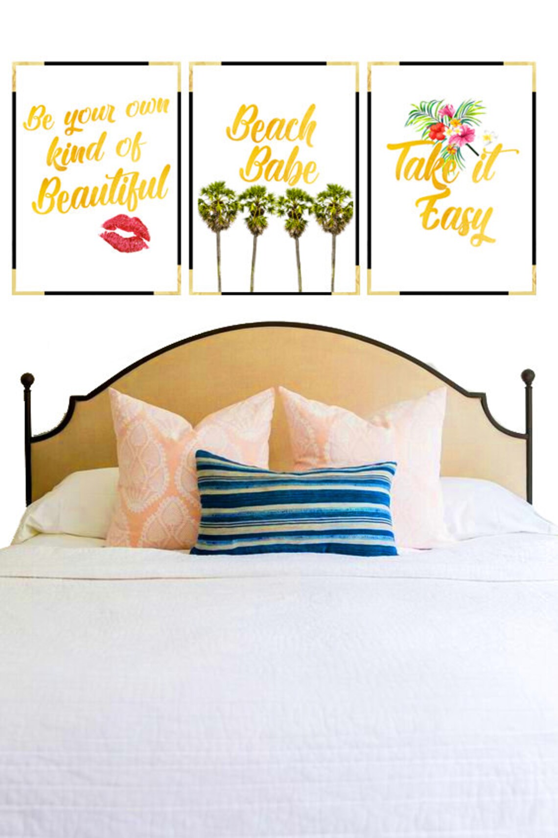 Be Your Own Kind Of Beautiful Gold Script Lips Kiss Mark Quote Poster - Image 2