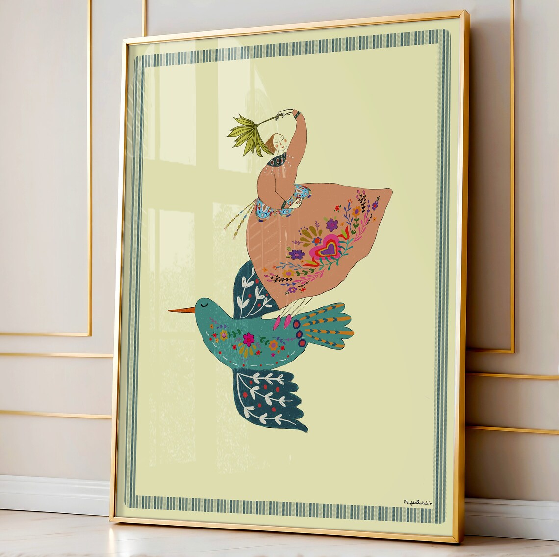 Girl Standing On Giant Flying Bird Fantasy Adventure Nursery Poster - Image 2