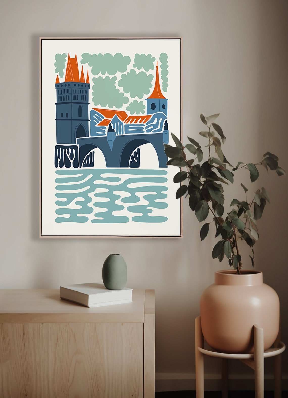 Charles Bridge Prague Colorful Modern Illustration Art Poster - Image 4