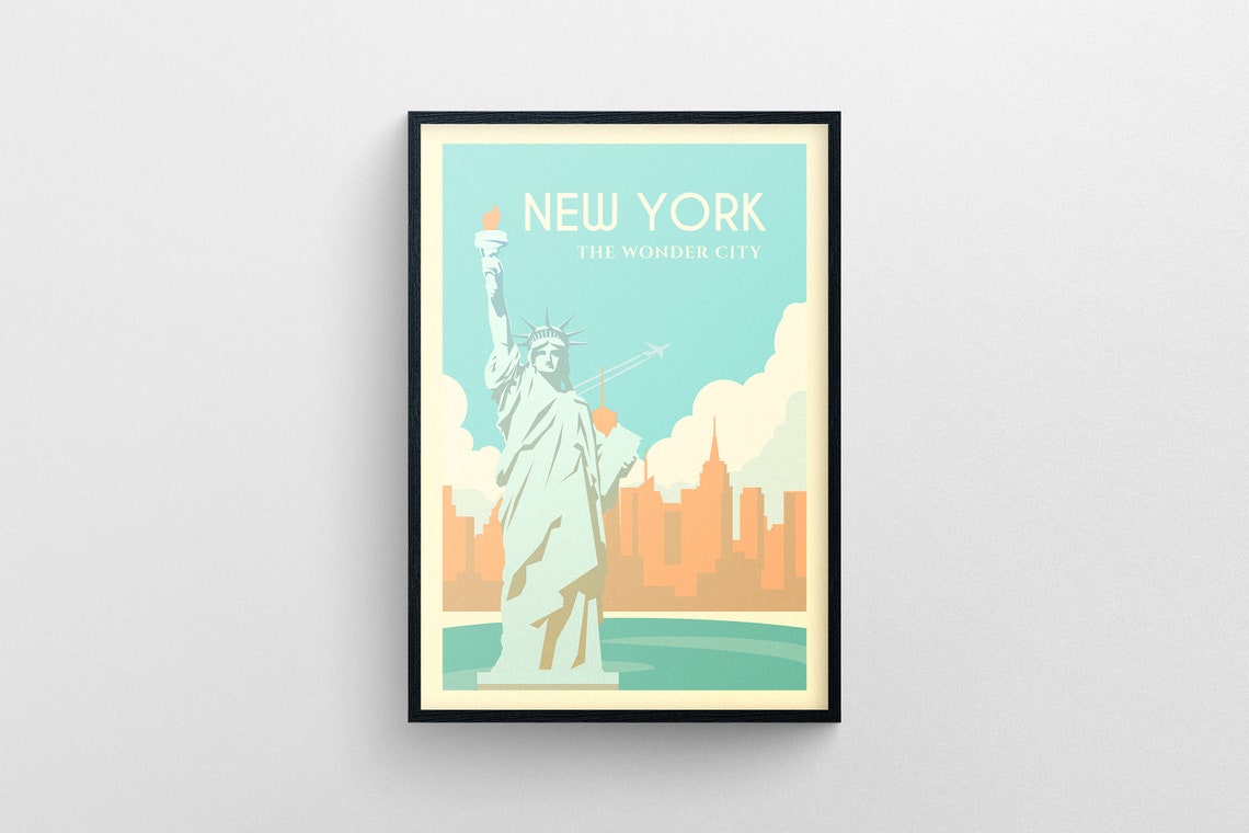 New York Travel Poster Statue Of Liberty Wall Art New York City Travel Print Nyc Wanderlust Poster New York Travel Gift Illustration - Image 5