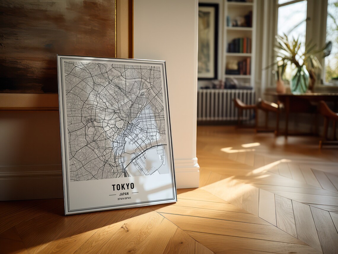 Tokyo Japan City Street Map Minimalist Black and White Poster - Image 5