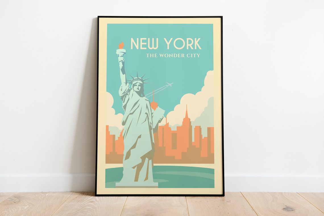 New York Travel Poster Statue Of Liberty Wall Art New York City Travel Print Nyc Wanderlust Poster New York Travel Gift Illustration