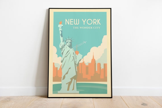 New York Travel Poster Statue Of Liberty Wall Art New York City Travel Print Nyc Wanderlust Poster New York Travel Gift Illustration