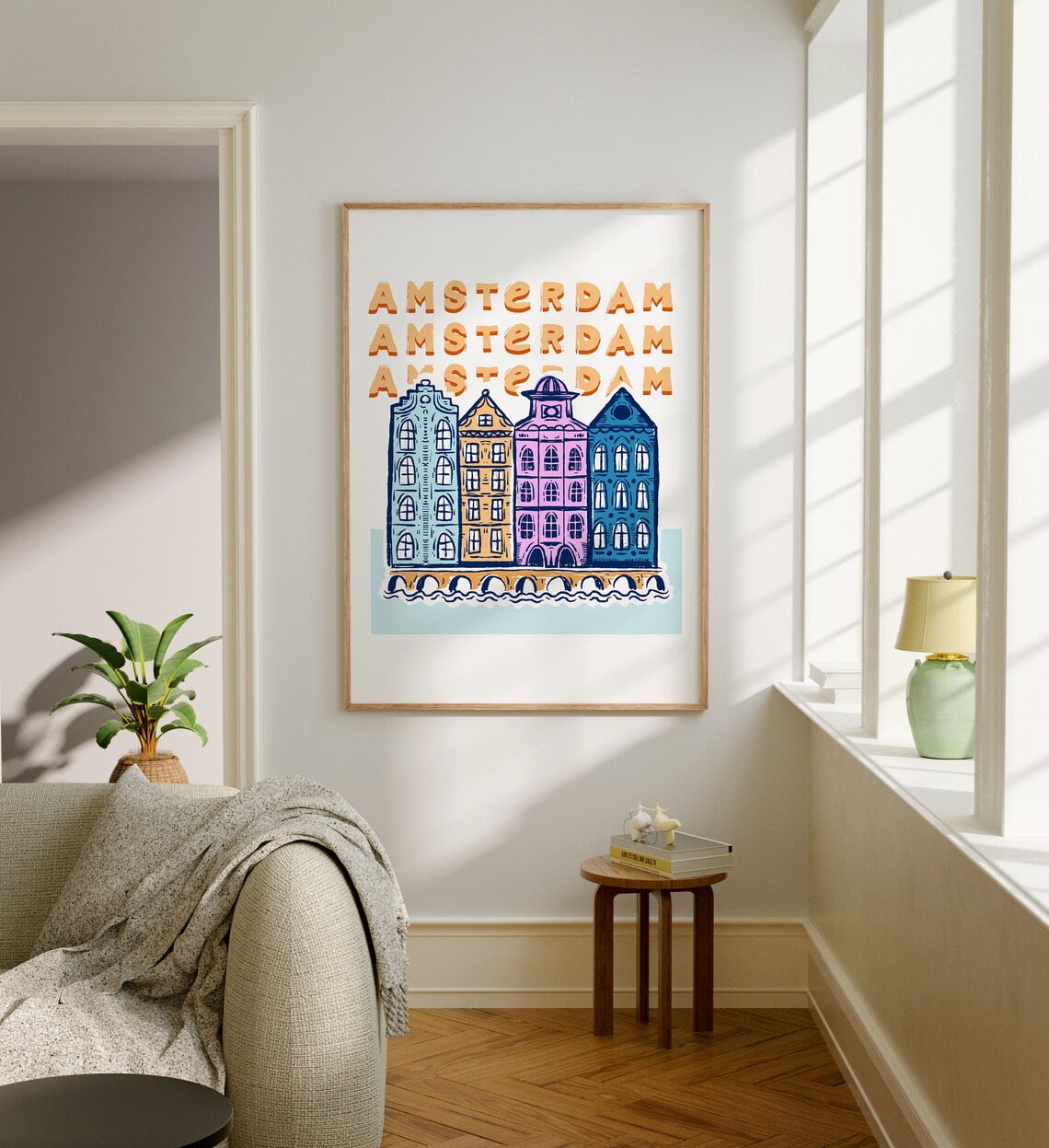 Amsterdam Canal Houses Colorful Hand Drawn Landmark Travel Poster - Image 2