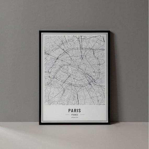 Paris France Street Map Minimalist Line Art Gallery Wall Poster