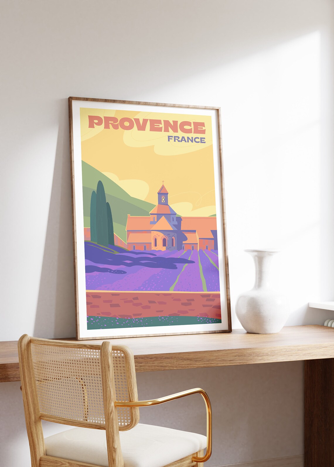 Provence France Retro Travel Poster Lavender Fields Church Art - Image 4