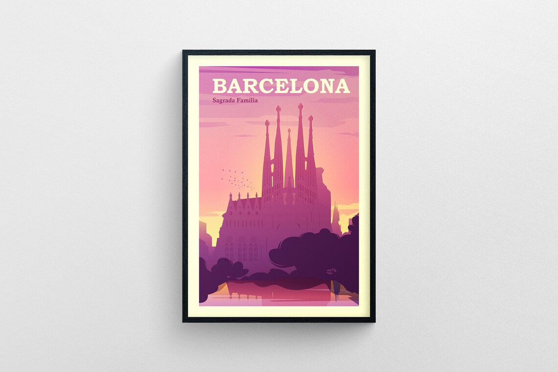 Barcelona Sagrada Familia Spain Sunset Spires Skyline Travel Poster - Image 5