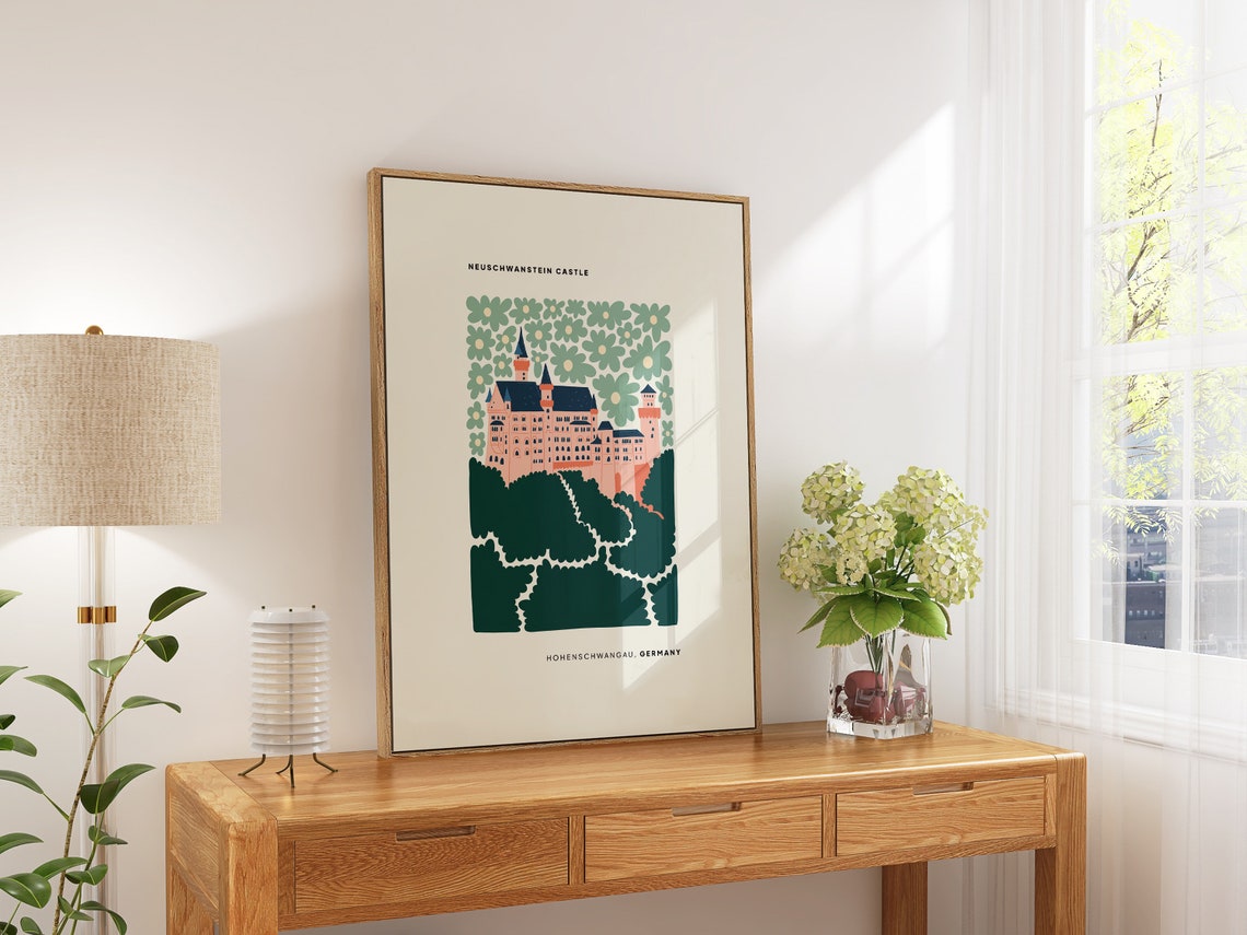 Neuschwanstein Castle Germany Floral Abstract Art Wall Poster - Image 5