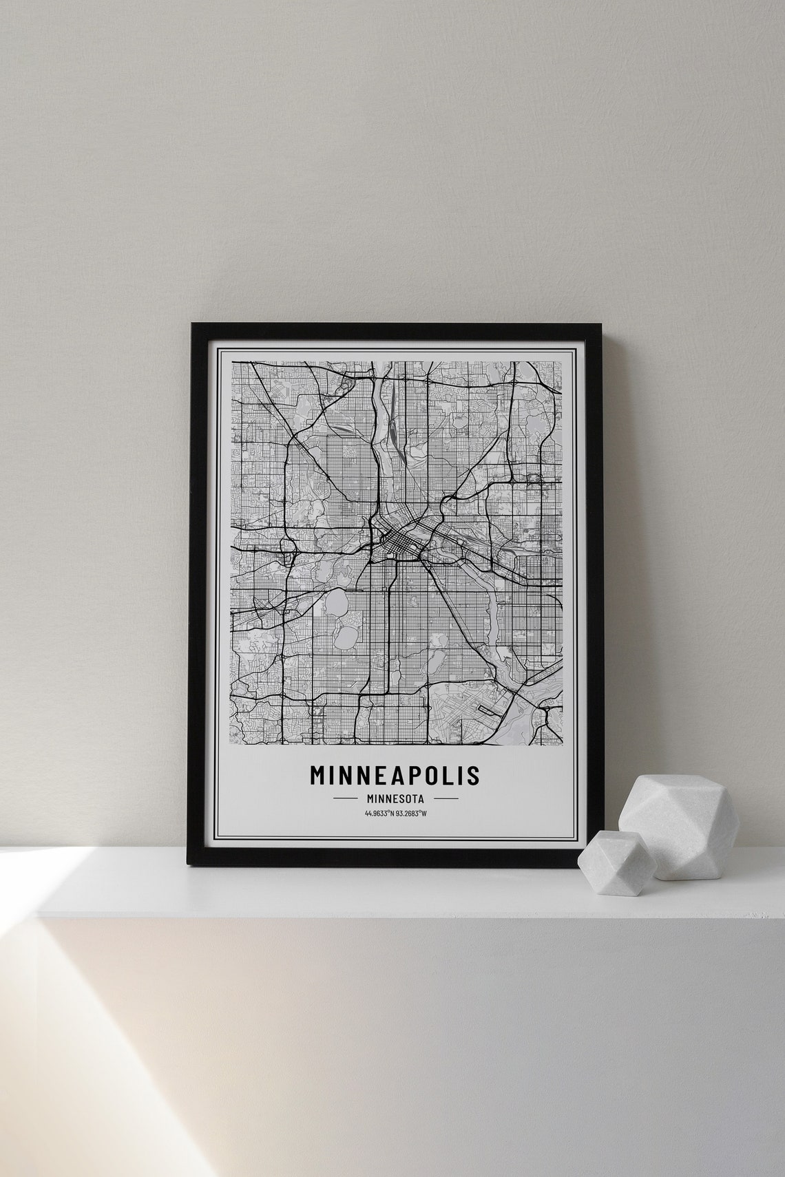 Minneapolis Minnesota Black and White Minimalist City Map Poster - Image 3