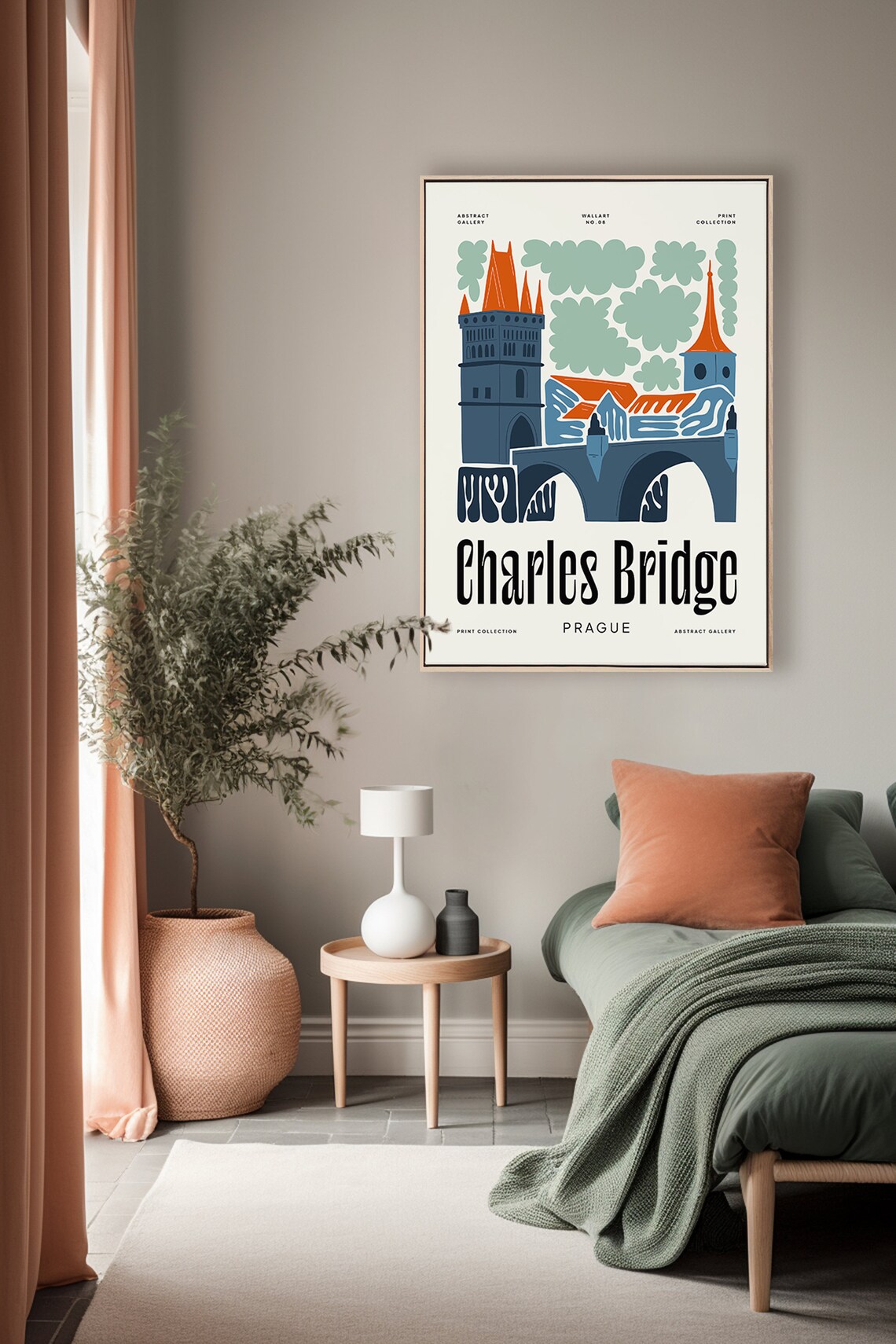 Charles Bridge Prague Orange Towers Abstract Gallery Art Poster - Image 3