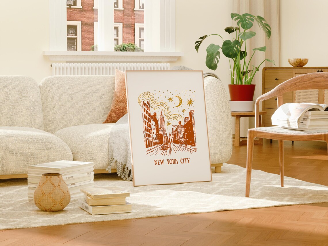 New York City Street Scene Hand Drawn Line Art Poster Empire State - Image 3