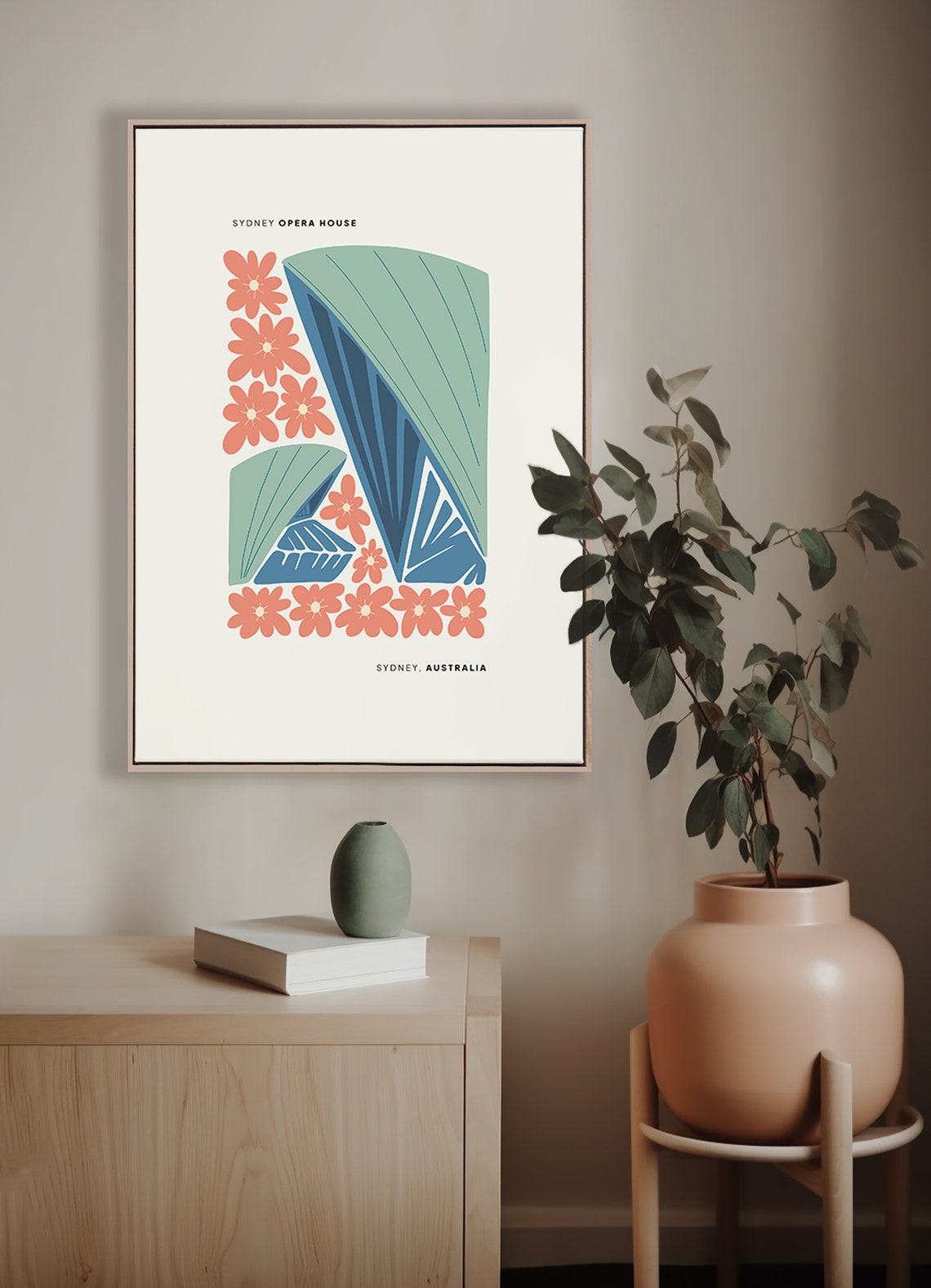 Sydney Opera House Australia Teal Sails Abstract Floral Poster - Image 4