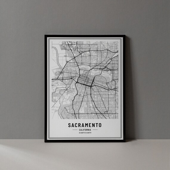Sacramento California Minimalist City Street Map Art Decor Poster
