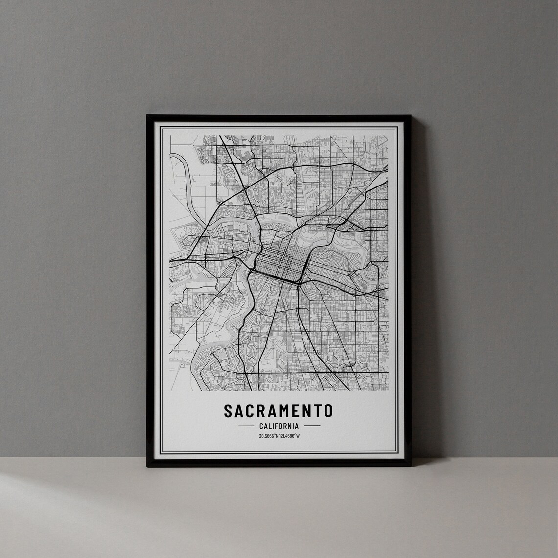 Sacramento California Minimalist City Street Map Art Decor Poster