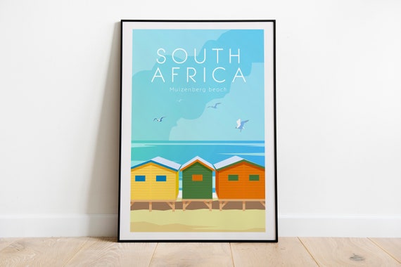 South Africa Mulzenberg Beach Travel Poster South Africa Wall Art South Africa Travel Print South Africa Travel Illustration Art