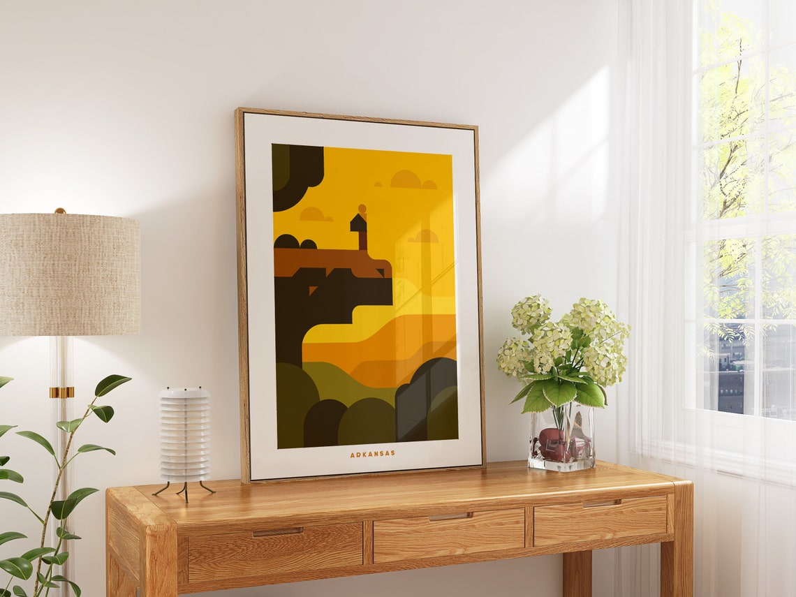Arkansas Geometric Sunset Mountain Landscape Modern Art Poster - Image 5