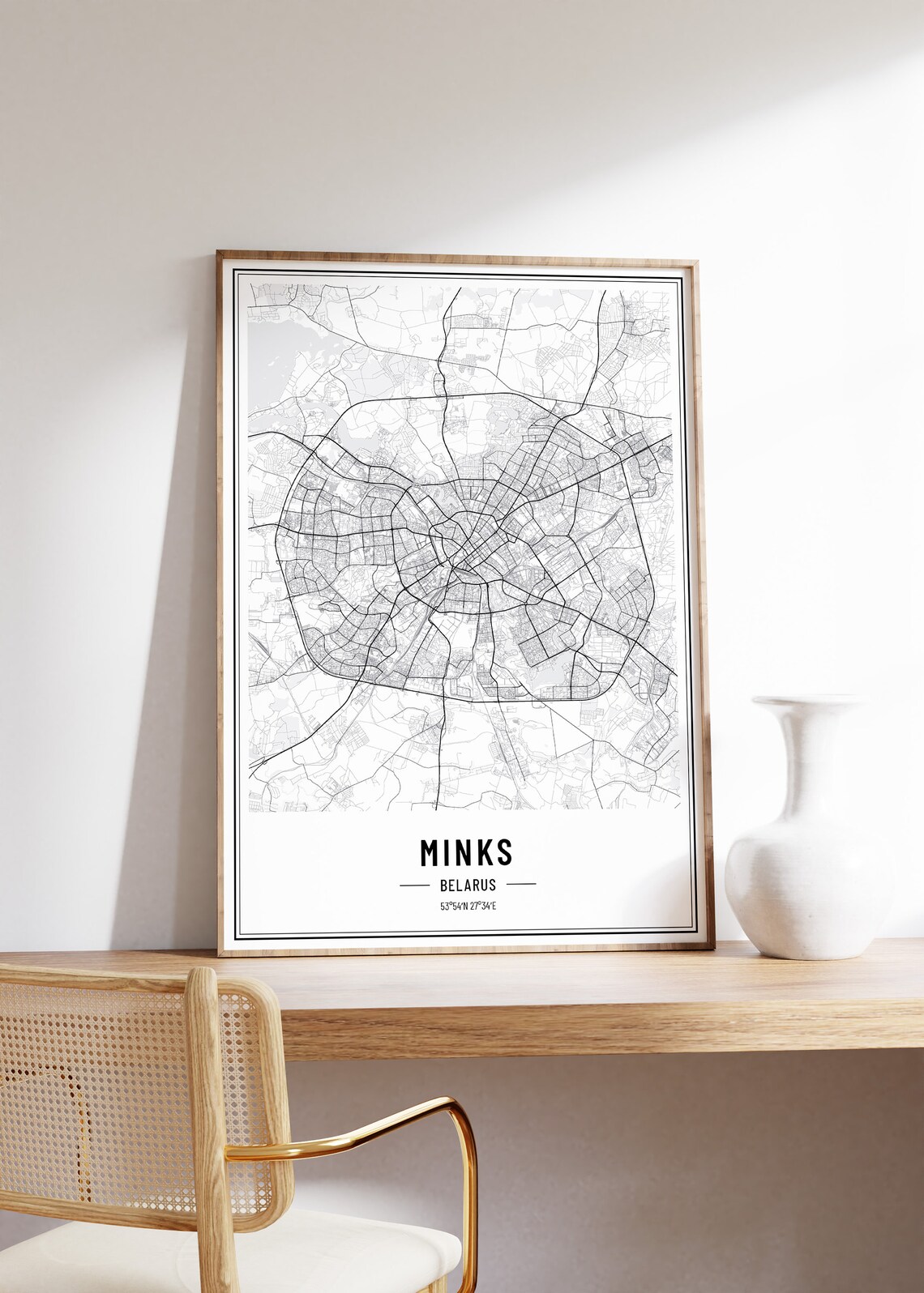Minks Belarus Minimalist Black White City Street Map Art Poster - Image 4