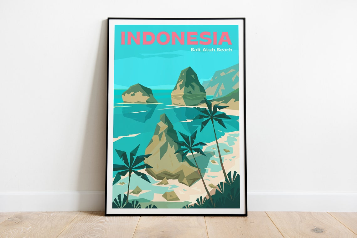 Bali Indonesia Atuh Beach Travel Poster Bali Indonesia Atuh Beach Wall Art Bali Travel Print Bali Colorful Bali Indonesia Travel Print