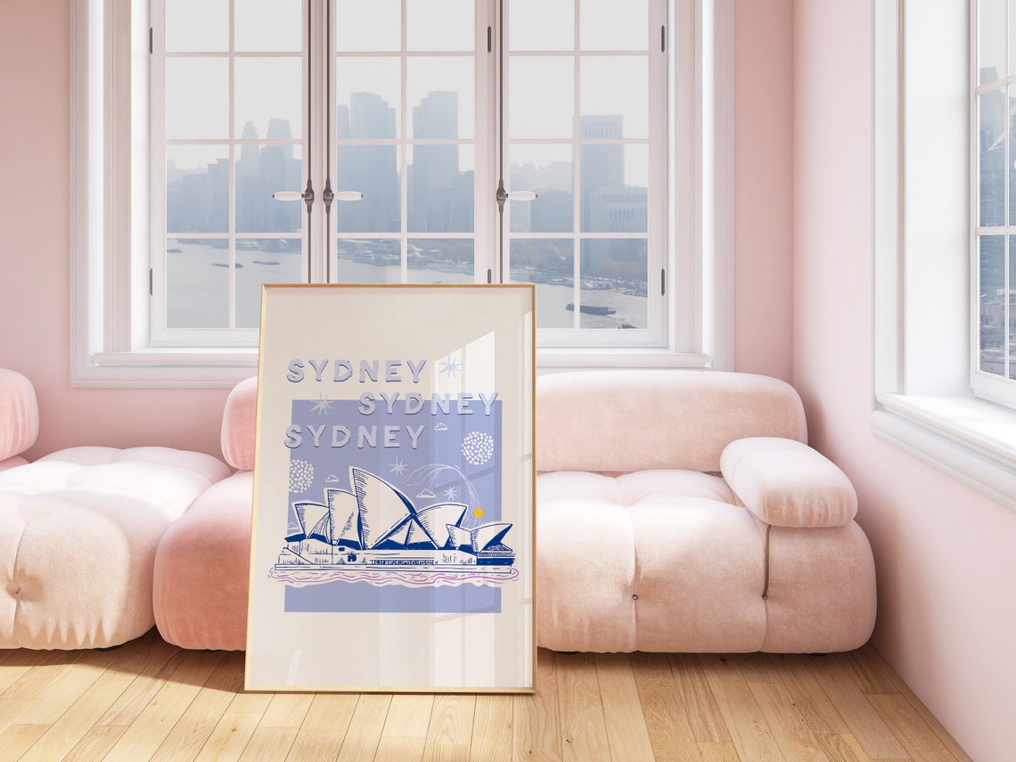 Sydney Opera House Australia Blue Hand Drawn Illustration Poster - Image 4