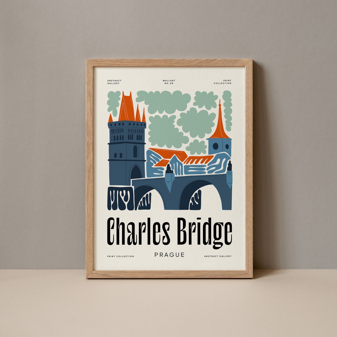 Charles Bridge Prague Orange Towers Abstract Gallery Art Poster