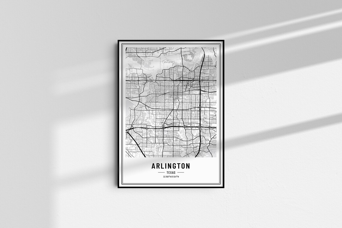 Arlington Texas City Street Map Minimalist Black and White Poster - Image 3