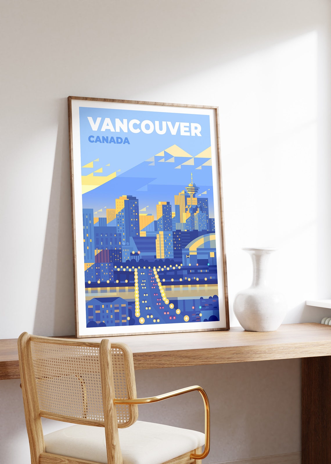 Vancouver Canada Retro Travel Poster Geometric Skyline Night Art - Image 3