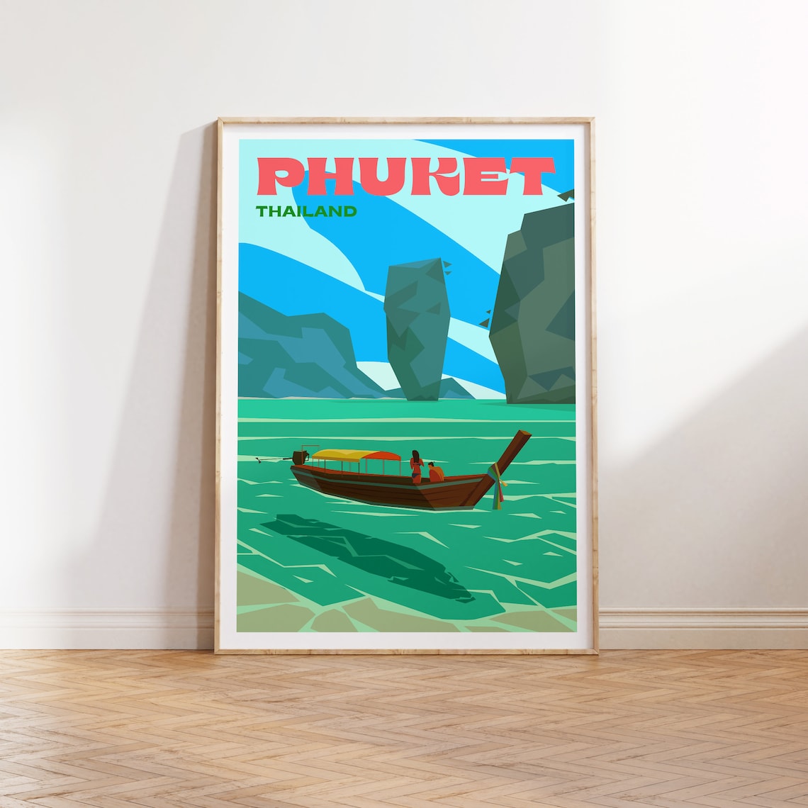 Phuket Thailand Longtail Boat Tropical Island Beach Travel Poster