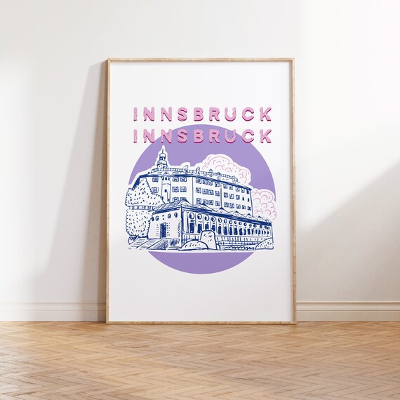 Innsbruck Austria Historic Building Sketch Purple Sun Poster