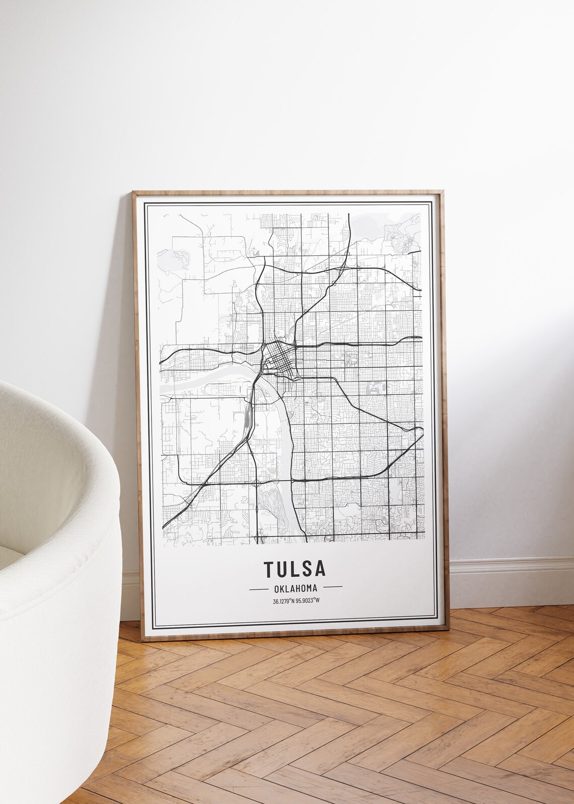Tulsa Oklahoma City Street Map Minimalist Black and White Poster - Image 5