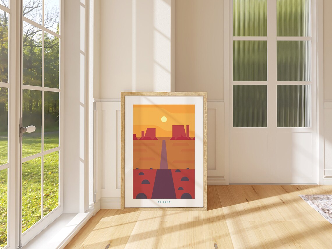 Arizona Desert Road Sunset Geometric Minimalist Road Art Poster - Image 2