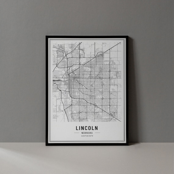 Lincoln Nebraska Minimalist Black White City Street Map Poster