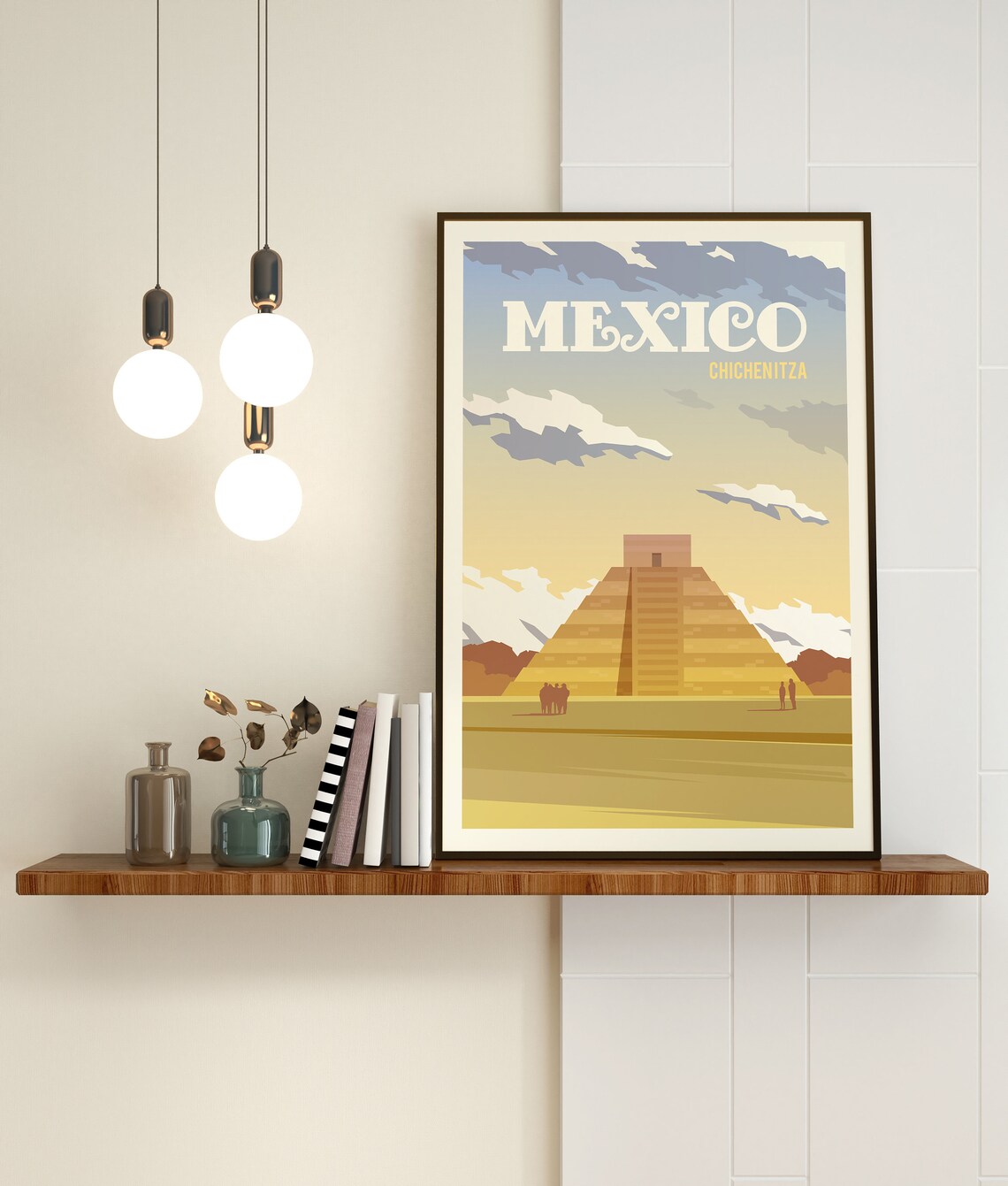 Mexico Chichen Itza Mayan Pyramid Vintage Style Travel Art Poster - Image 3