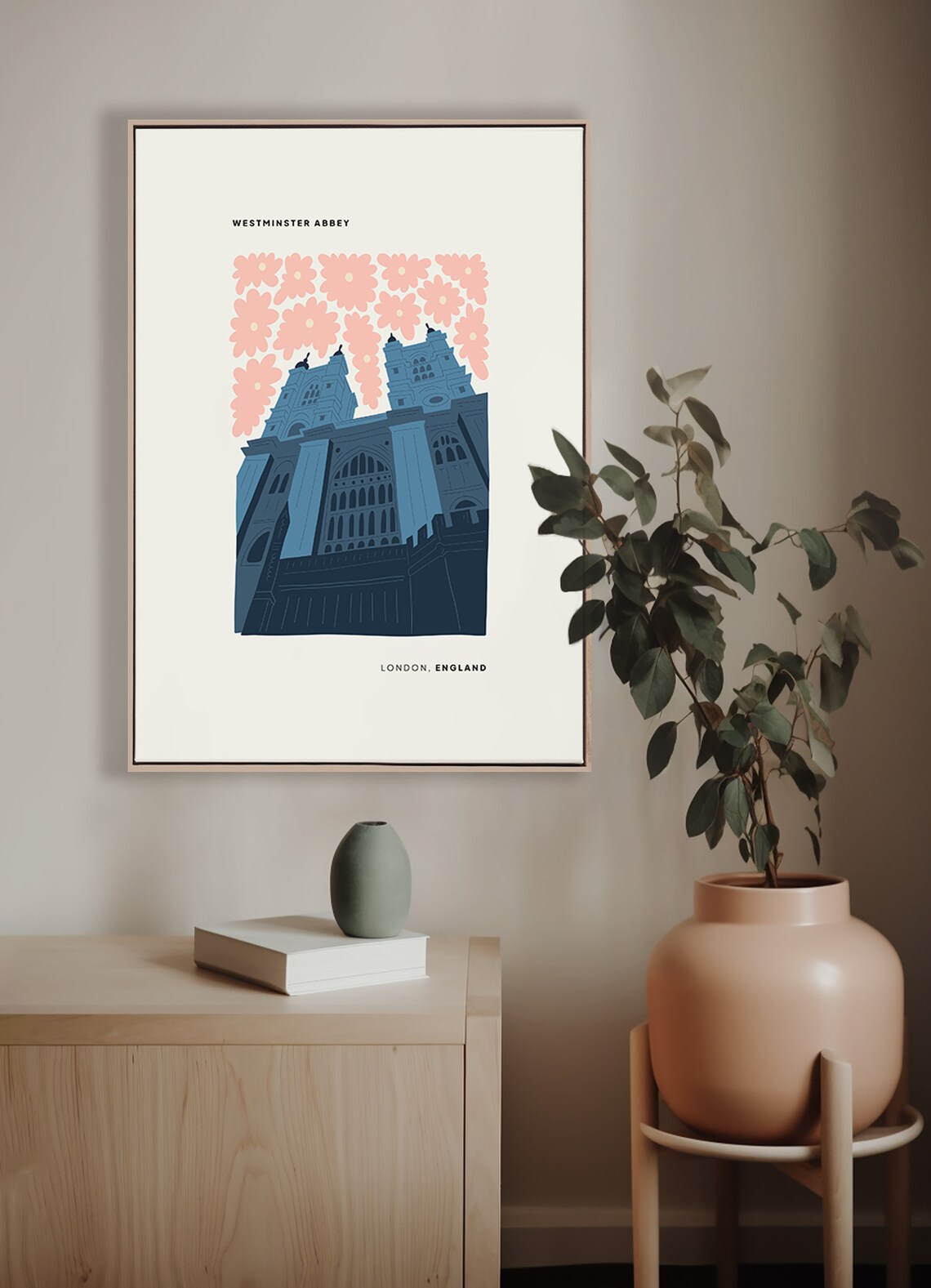 Westminster Abbey London England Minimalist Floral Art Poster - Image 4