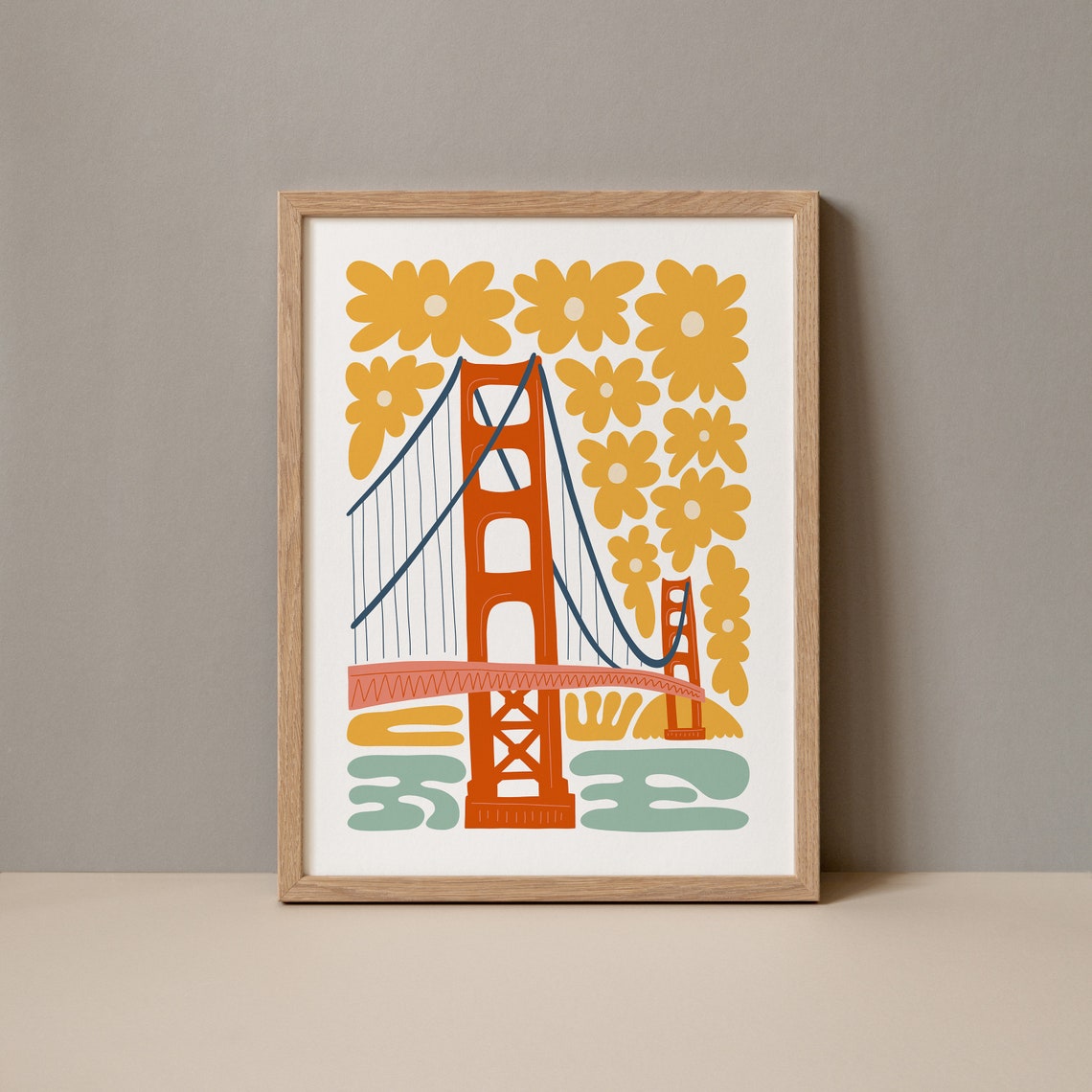 Golden Gate Bridge Floral Abstract Art Poster San Francisco Gift