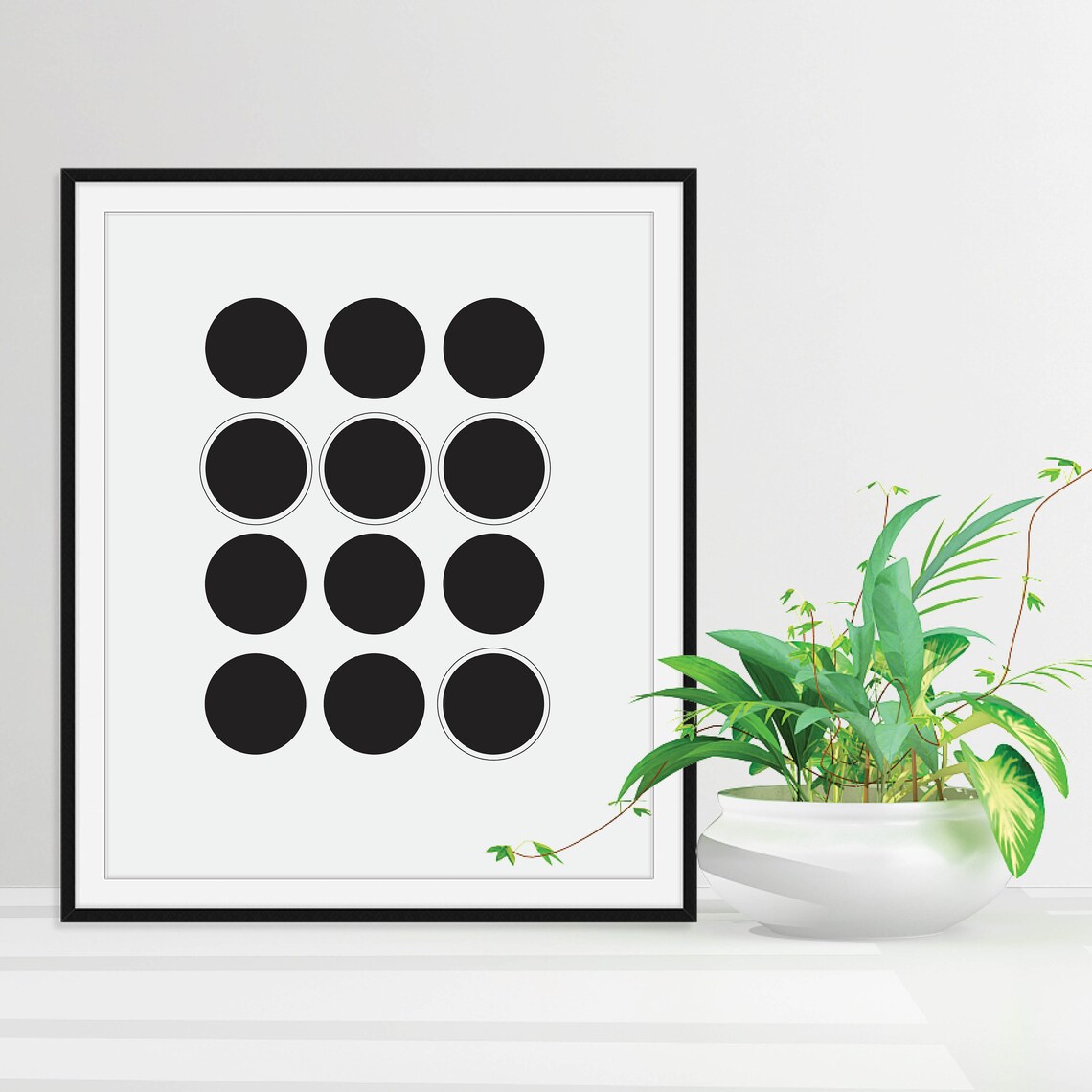 Black And White Circles Abstract, Minimalist Geometric Art Print