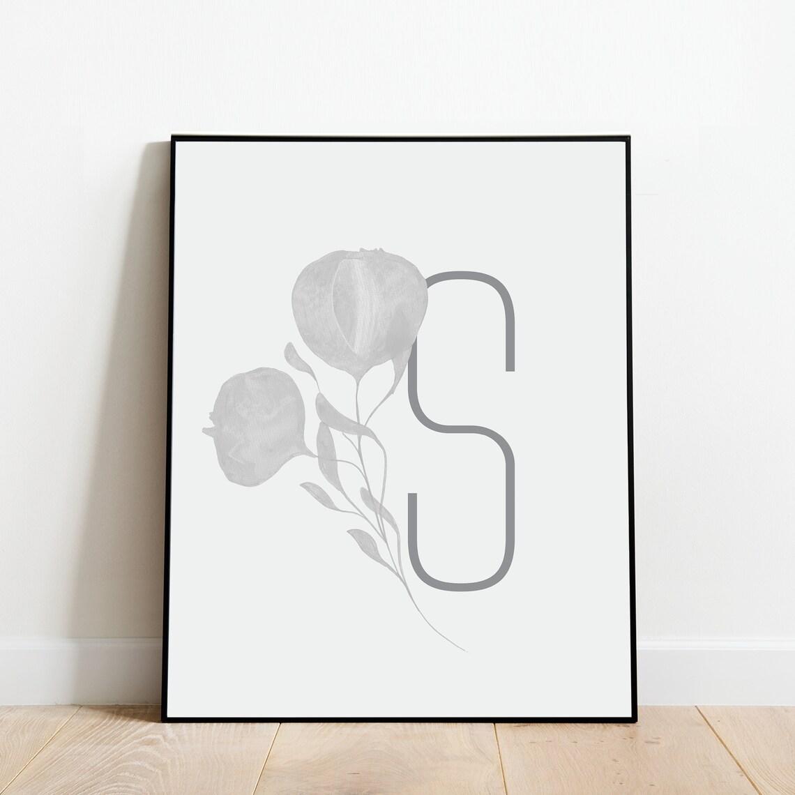 Letter S Floral Botanical Silhouette Monogram Alphabet Poster - Image 2