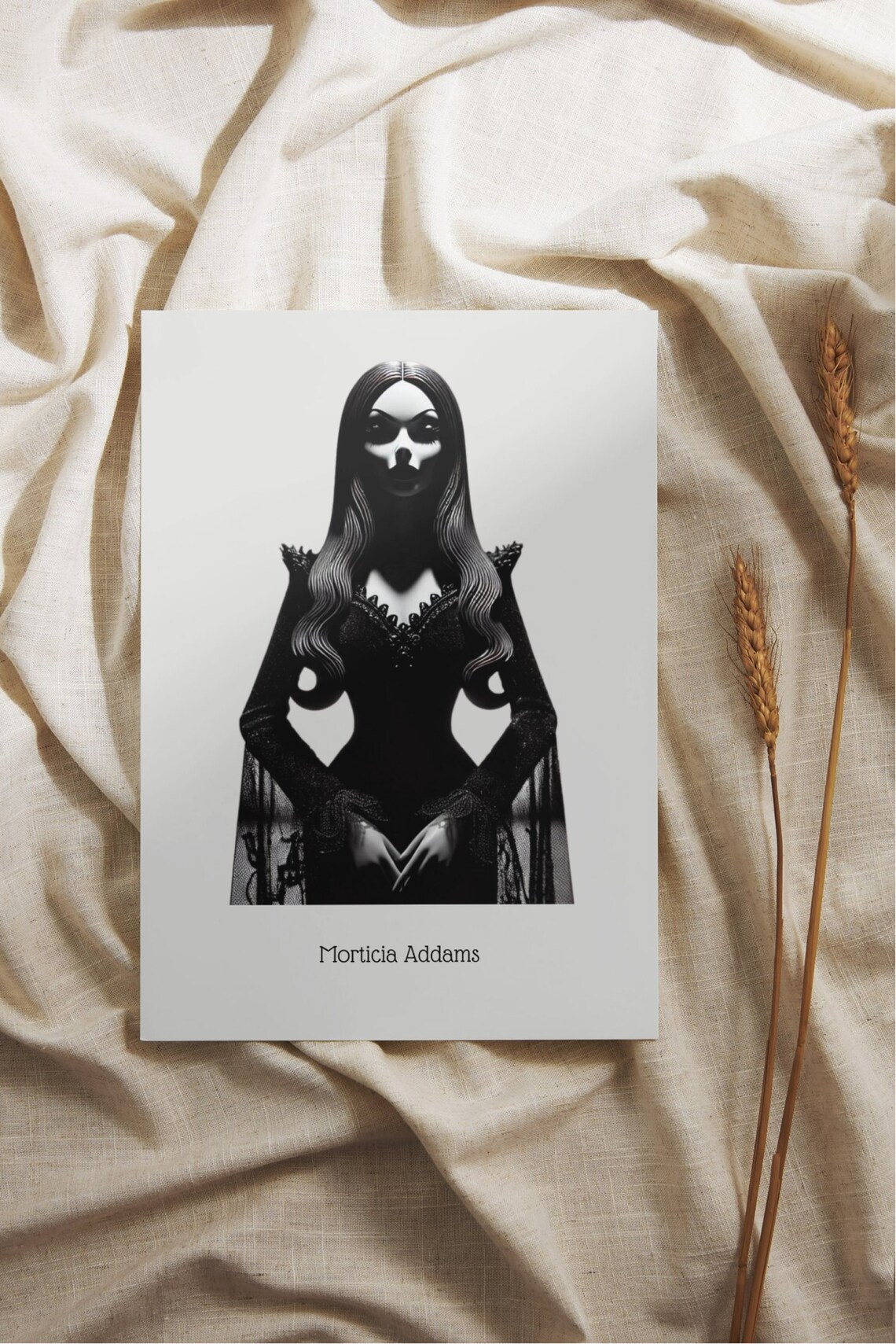 Morticia Addams Gothic Elegant Portrait Black White Wall Art - Image 3