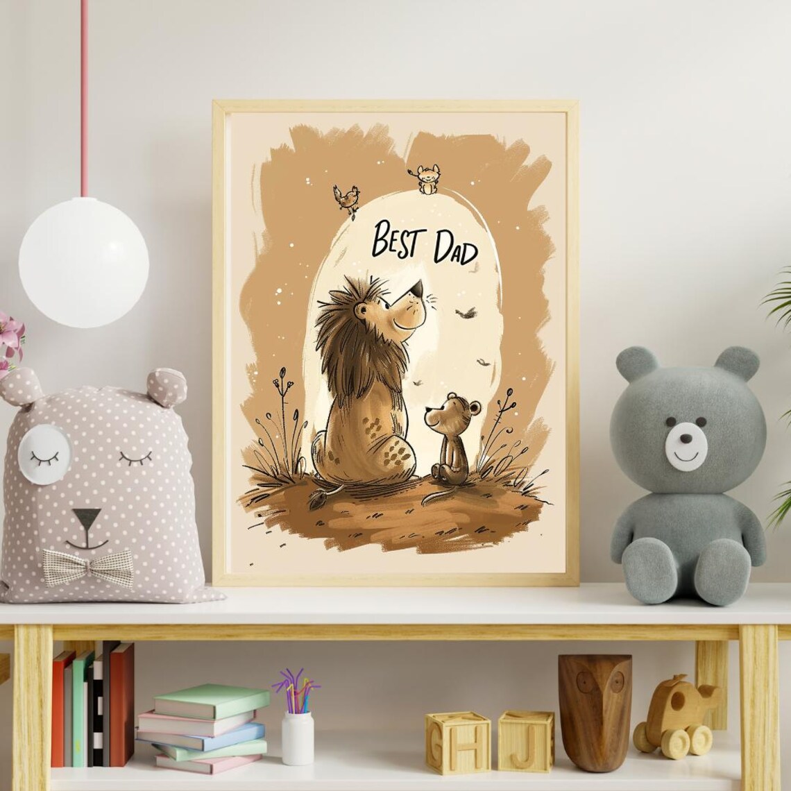 Best Dad Lion and Cub Poster Father Gift Safari Nursery Decor Art - Image 2
