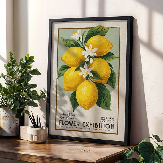 Flower Market Amalfi Lemon Print Retro Coast Wall Art Boho Italy Decor Vintage For Kitchen