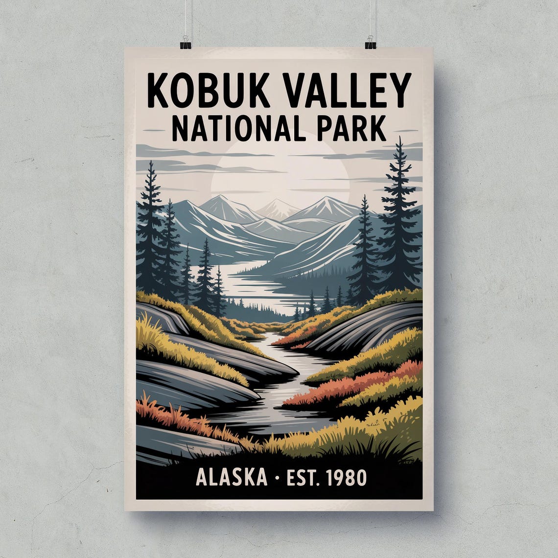 Kobuk Valley National Park Moonlit Stream Alaska Travel Poster