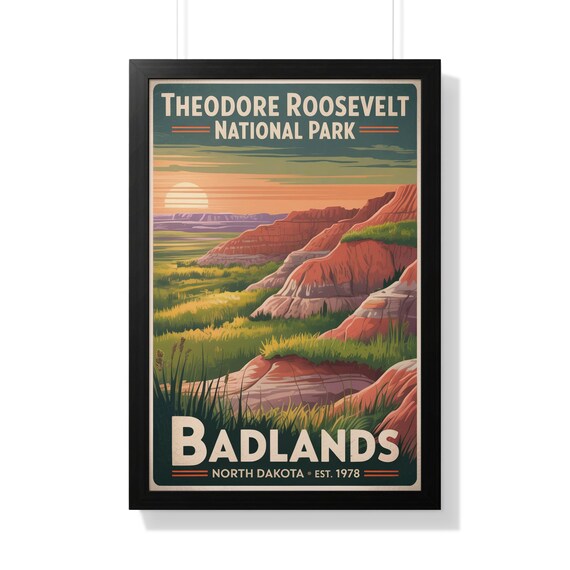 Theodore Roosevelt National Park Vintage Badlands North Dakota Poster