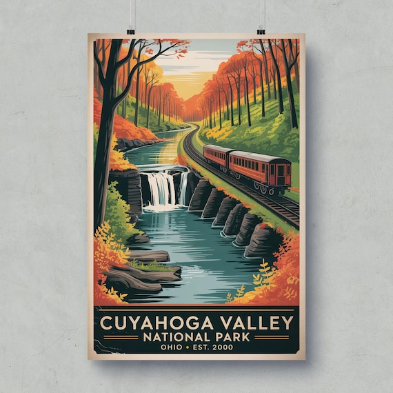Cuyahoga Valley Ohio National Park Vintage Train Travel Poster
