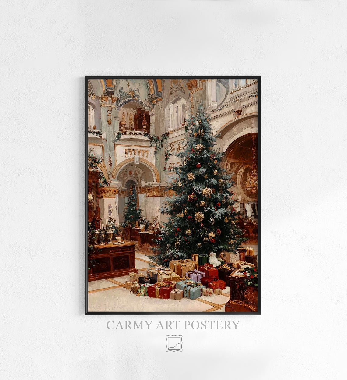 Grand Vintage Christmas Tree Elegant Hall Ornate Decor Holiday Poster