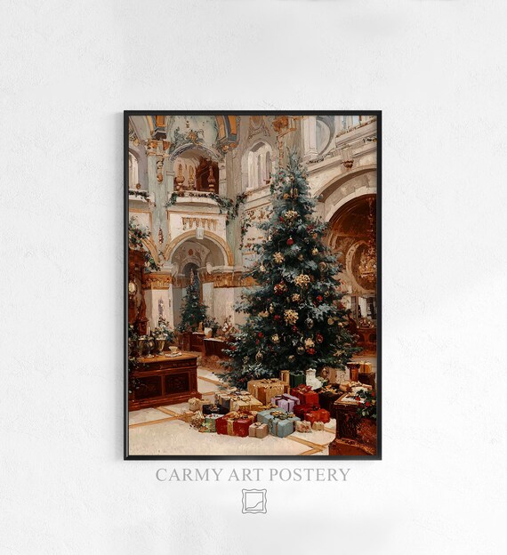 Grand Vintage Christmas Tree Elegant Hall Ornate Decor Holiday Poster