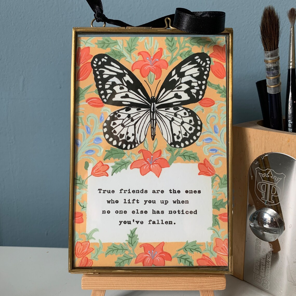Butterfly Giclee Print With Vintage Friends Quote