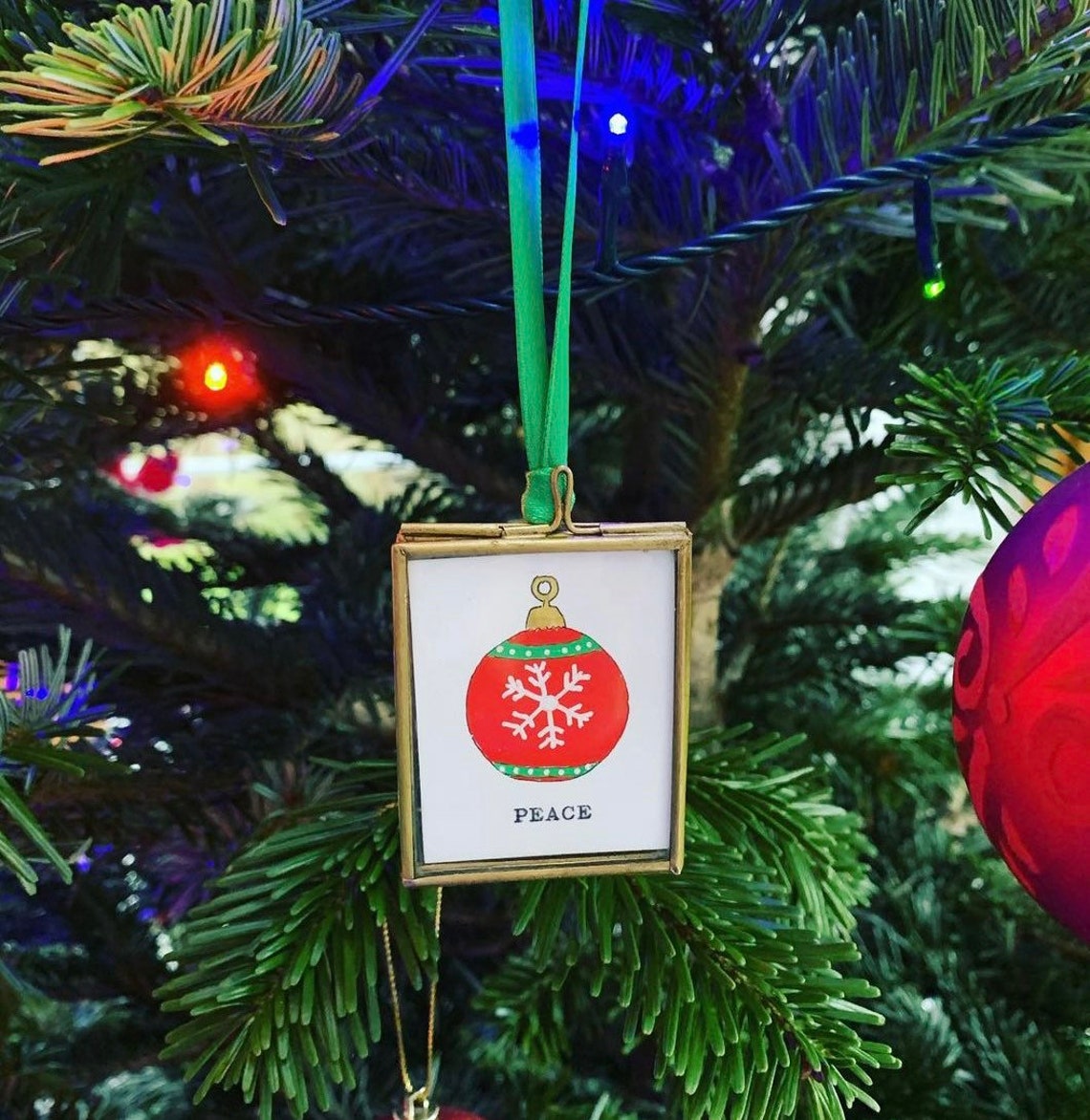 Hand Painted Love Bauble Mini Framed Christmas Tree Ornament Art Print - Image 2