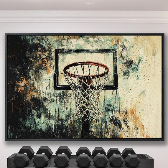 Basketball Hoop With Orange Rim On Distressed Grunge Green Wall Poster