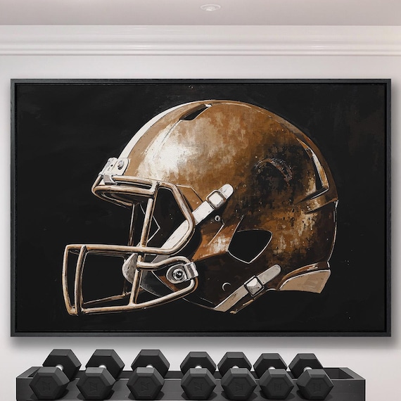 Bronze Football Helmet Three Quarter View Dark Sports Poster