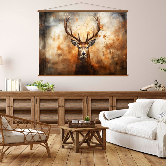 Deer Print On Wall Art Hanger Jungle Animal Art Extra Large Wall Art Living Room Decor Deer Art Animal Portrait Print
