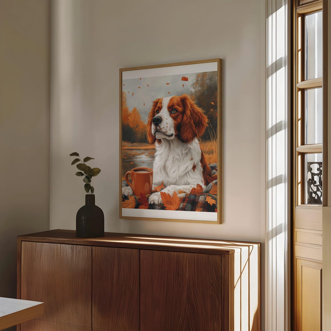 Sweet Spaniel Puppy Resting Among Falling Autumn Leaves Art Poster - Image 4